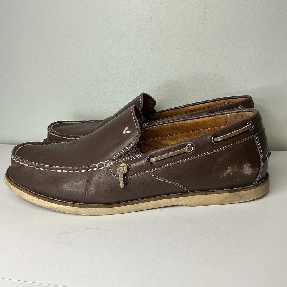 VIONIC Spring Greyson Boat Shoe - Men's Size 10.5 - Brown Leather Preppy Coastal